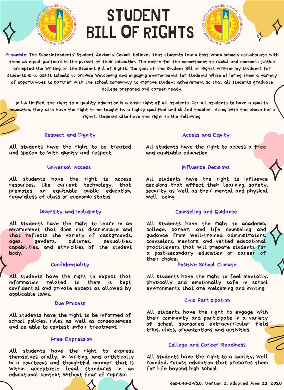 Student Bill of Rights Poster Student Bill of Rights Poster